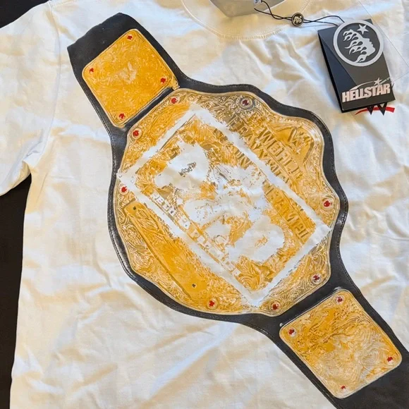 WWE White Hellstar T-Shirt with Gold Championship Graphic - Picture 4 of 4